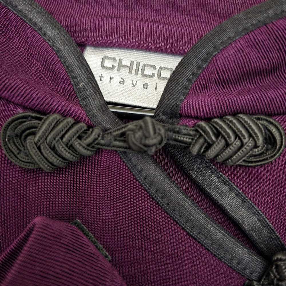 Chico's Travelers Blouse Womens 2(L/12) Purple Mandarin Collar Asian Buttons Top - Picture 4 of 11